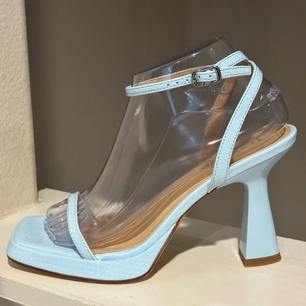 Reitoye Blue Ankle Strap Platform Heeled Square Toe Chunky High Heels Size 8 - Picture 5 of 12